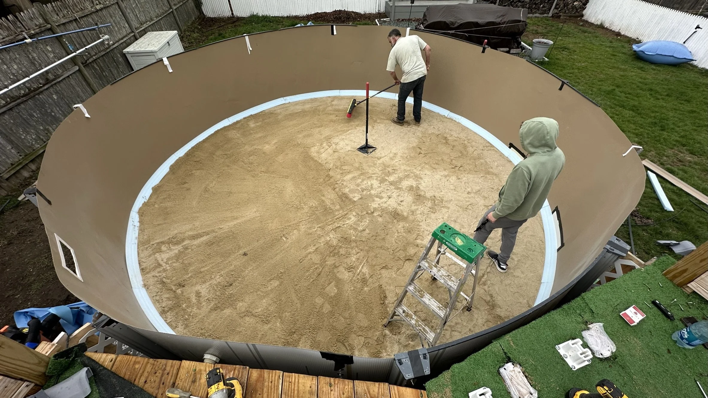 Pool liner replacement in progress